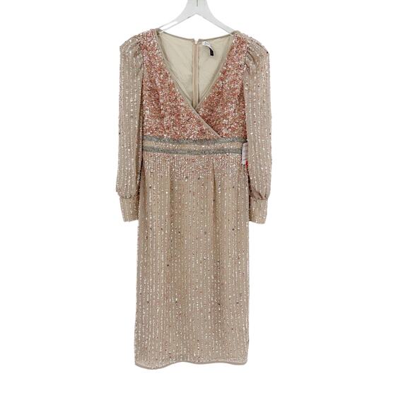 MAC DUGGAL Dress Size 10 Evening Gown Sequin Midi NEW Beige Sequined V Neck - Picture 4 of 7